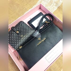 NWT Nanette lepore 3-1  gift Set crossbody, card case, wallet-black polka dot